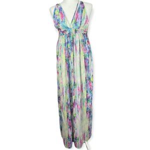 L’Atiste Watercolor Criss Cross Strappy Maxi Dress Size S NWT